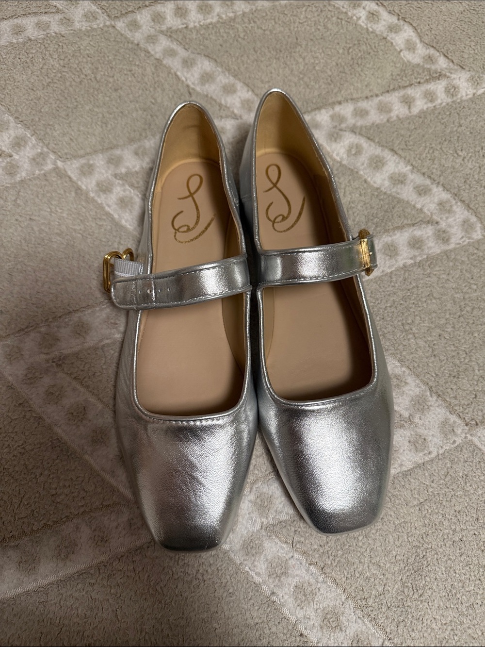Sam Edelman Silver Mary Jane Flats with Gold Buckle